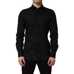 Black MARTINI Long Sleeves Linen Dess Shirt