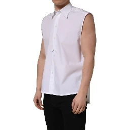 White Cotton Sleeveless Formal Dress Shirt