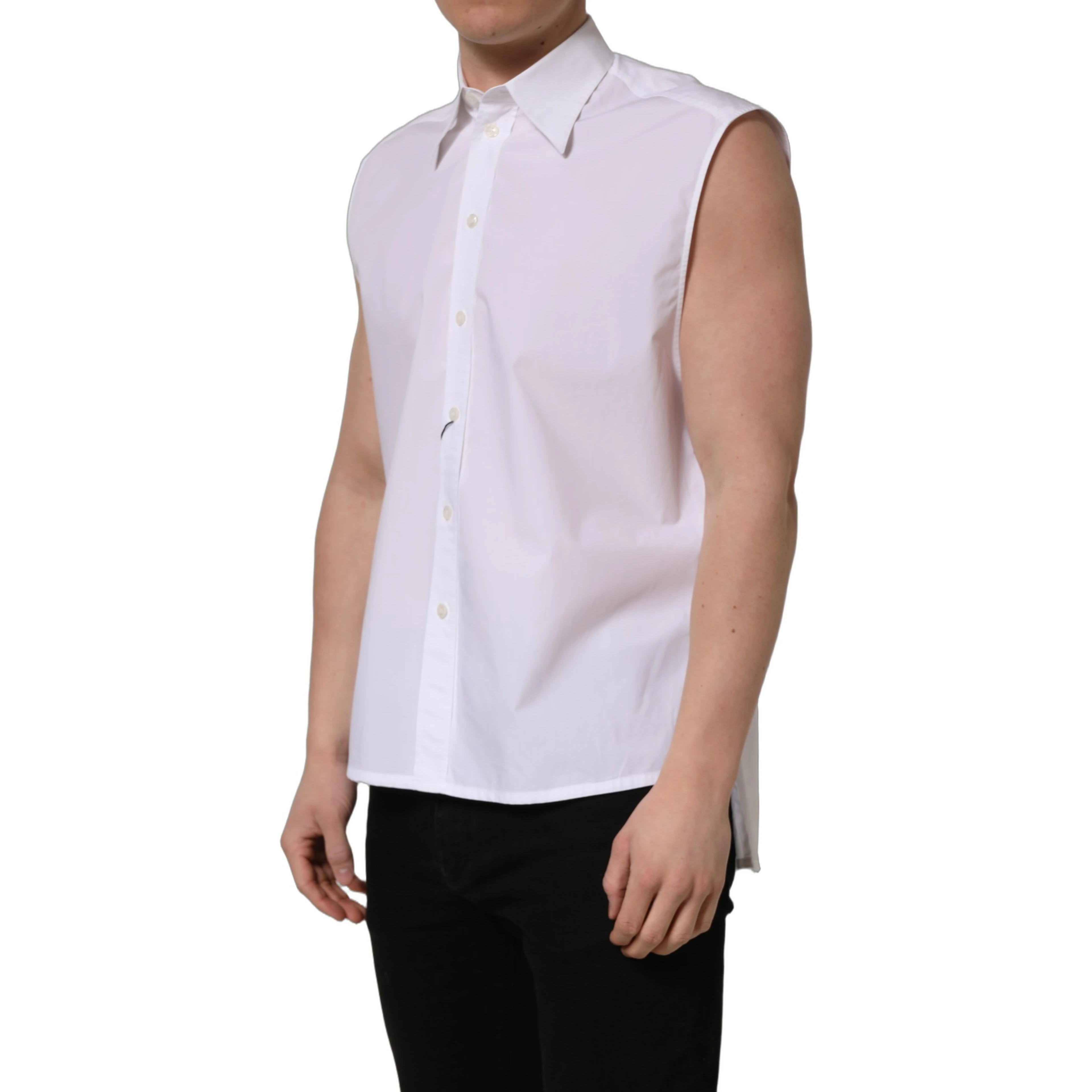 White Cotton Sleeveless Formal Dress Shirt