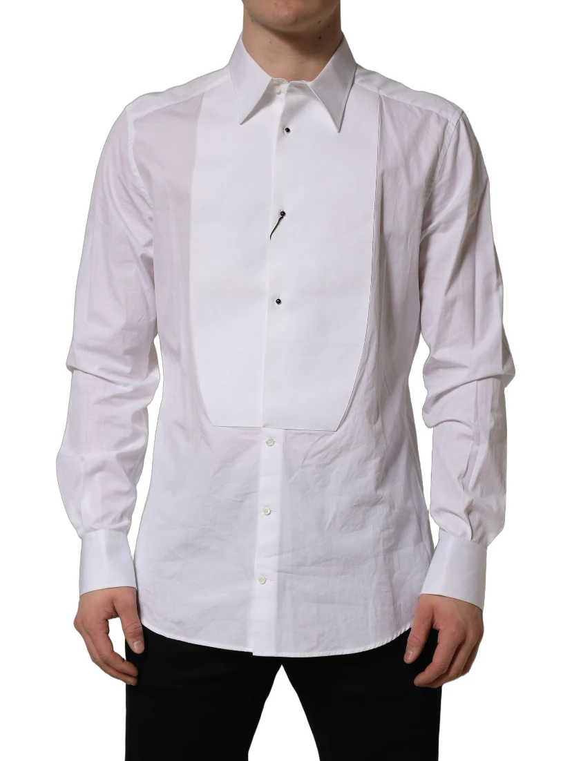 White GOLD Long Sleeves Bib Men Dress Shirt