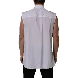 White Cotton Sleeveless Formal Dress Shirt