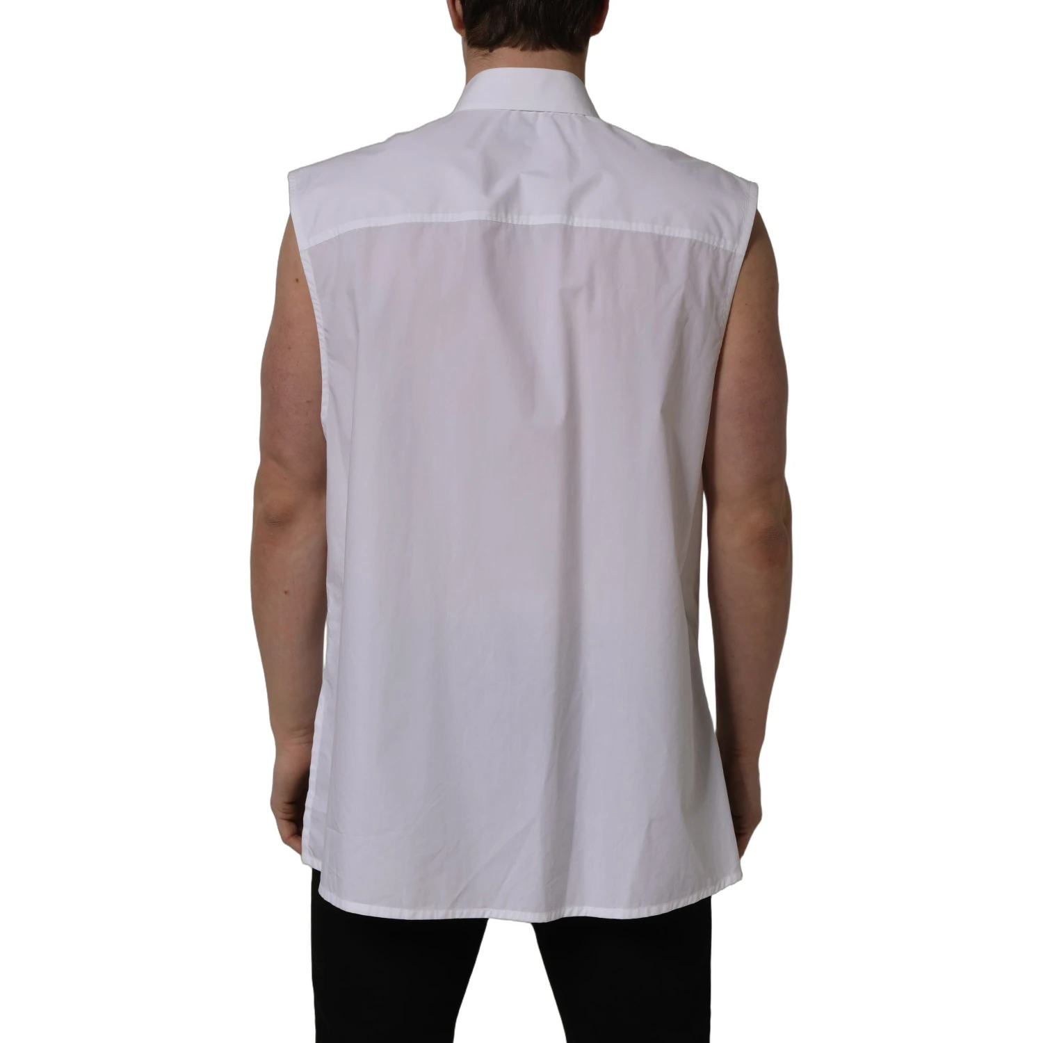White Cotton Sleeveless Formal Dress Shirt