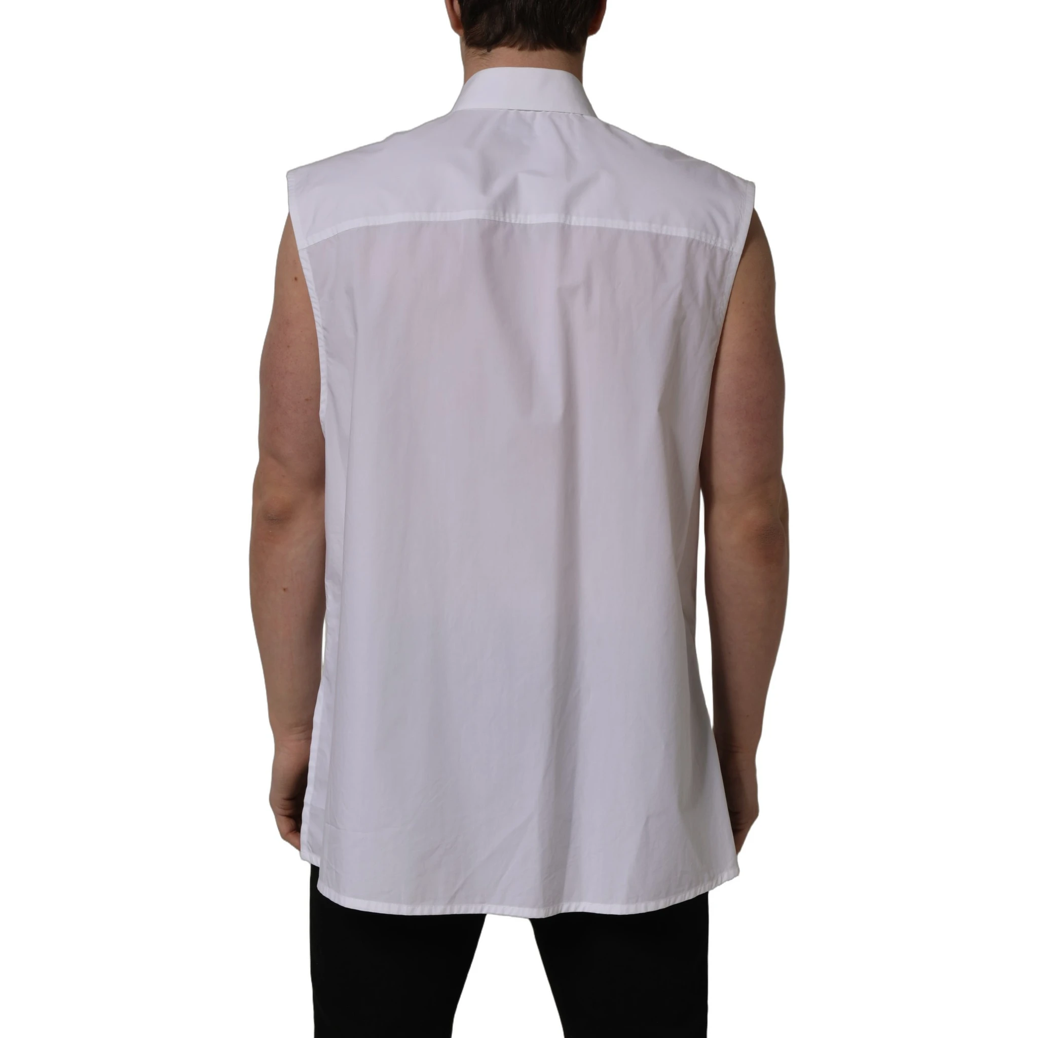 White Cotton Sleeveless Formal Dress Shirt