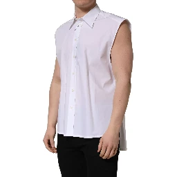 White Cotton Sleeveless Formal Dress Shirt