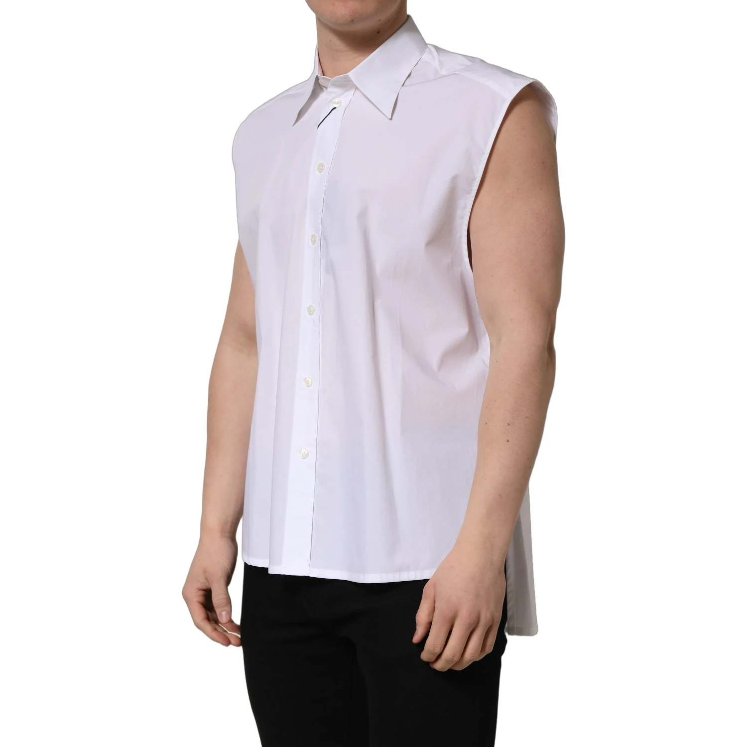 White Cotton Sleeveless Formal Dress Shirt