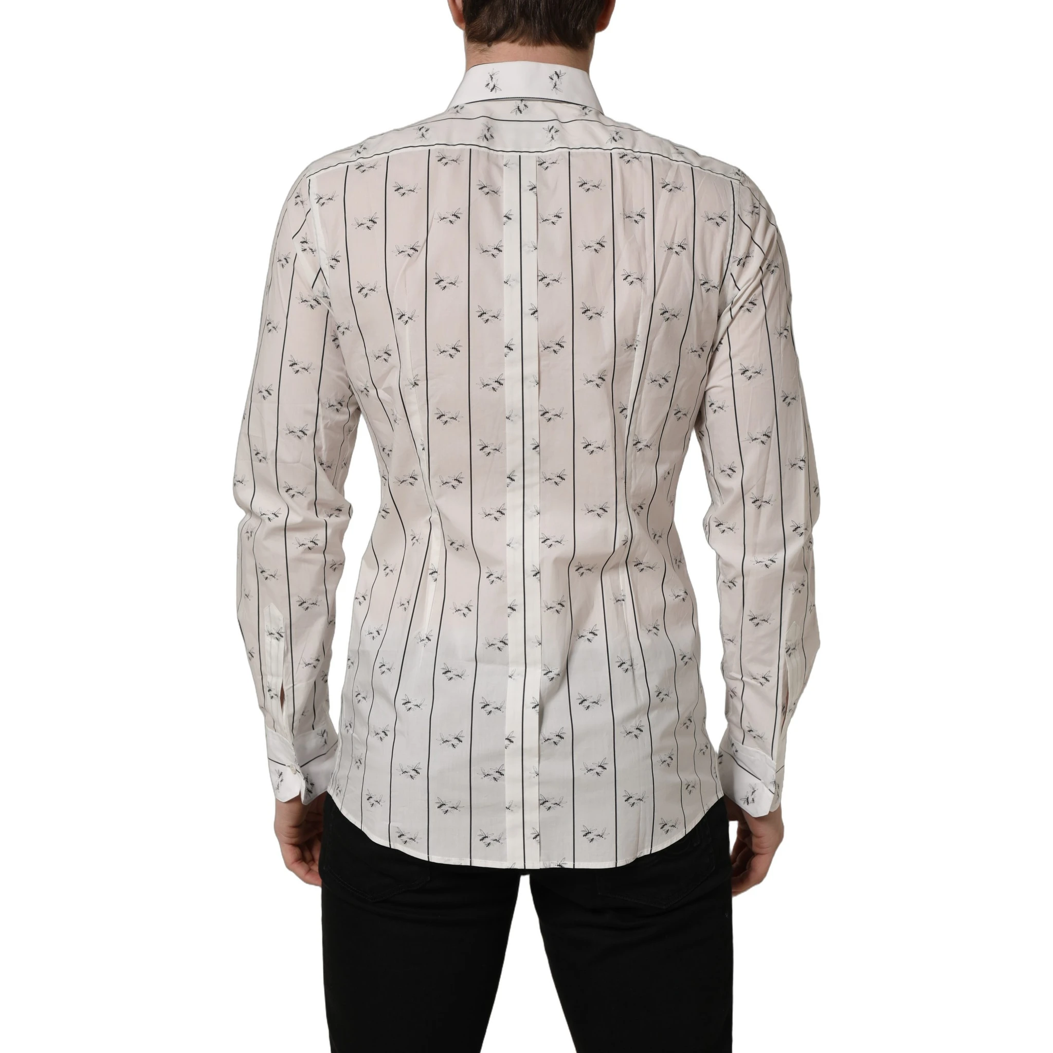 White Bee Print Cotton GOLD Fit Dress Shirt