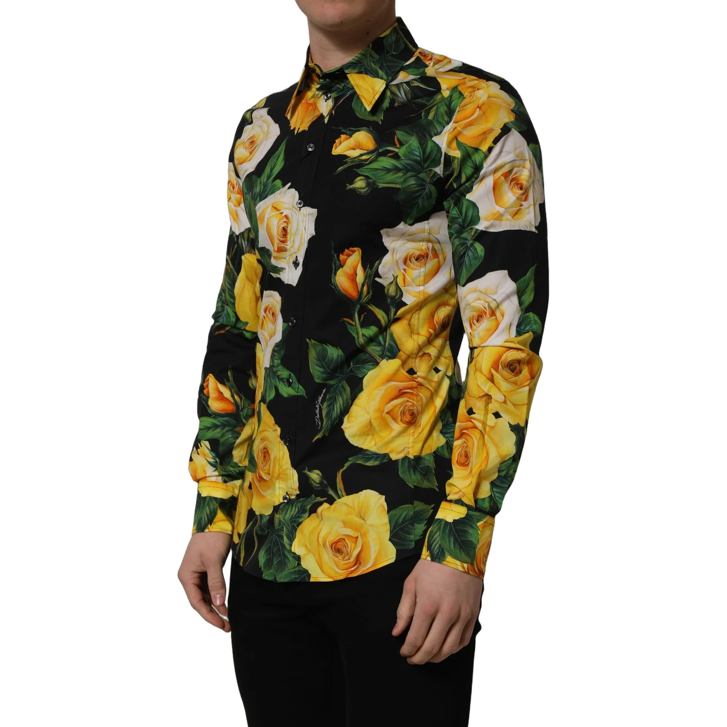 Black Floral Stretch Cotton SICILIA Fit Dress Shirt