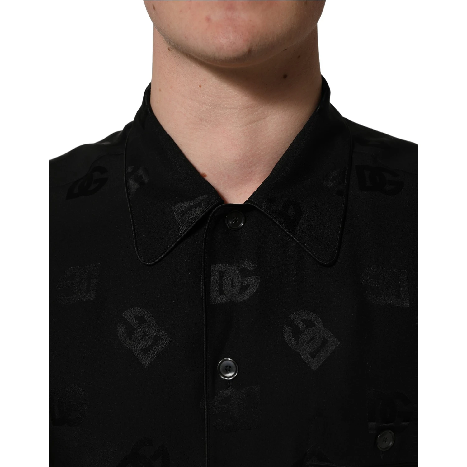 Black Logo Monogram Short Sleeves Men Shirt