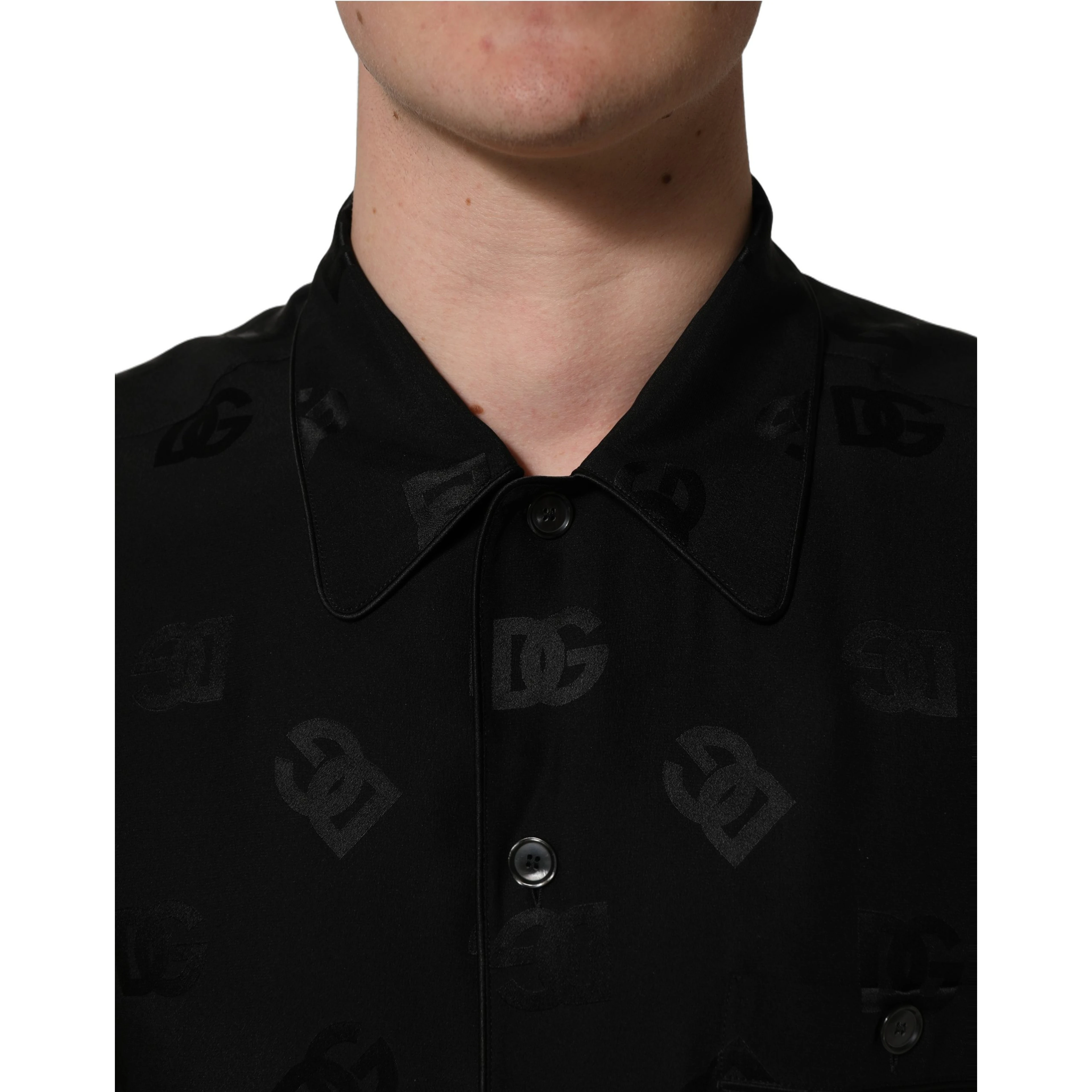 Black Logo Monogram Short Sleeves Men Shirt