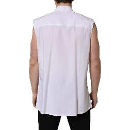 White Cotton Sleeveless Formal Dress Shirt