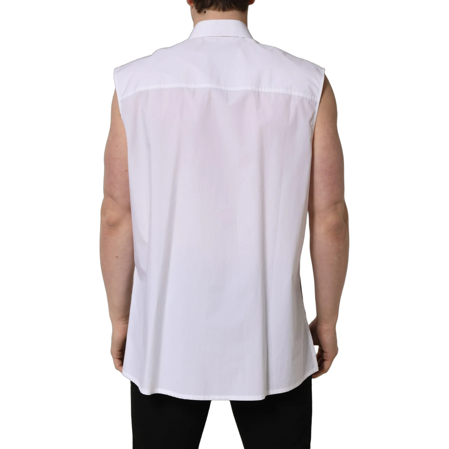White Cotton Sleeveless Formal Dress Shirt