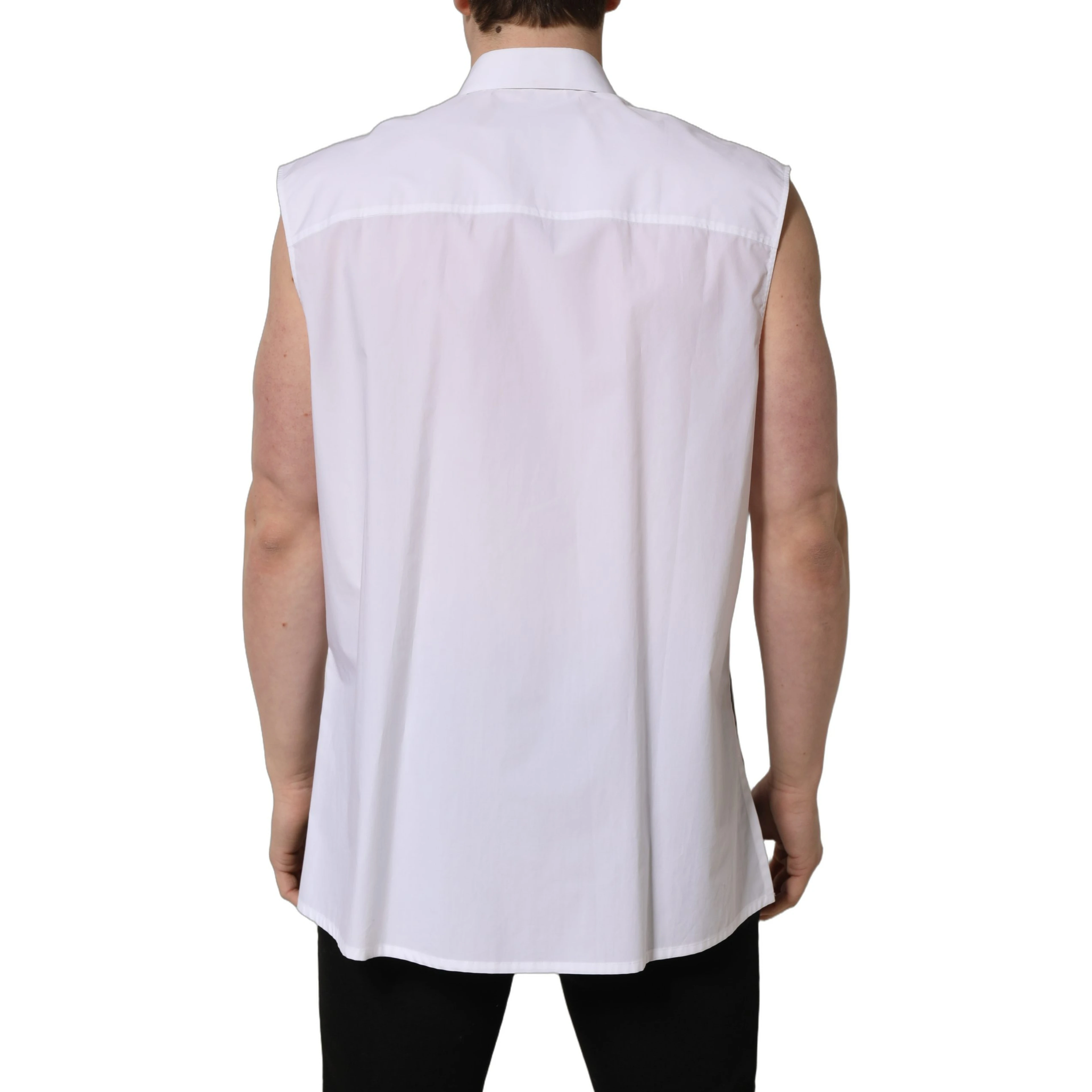 White Cotton Sleeveless Formal Dress Shirt