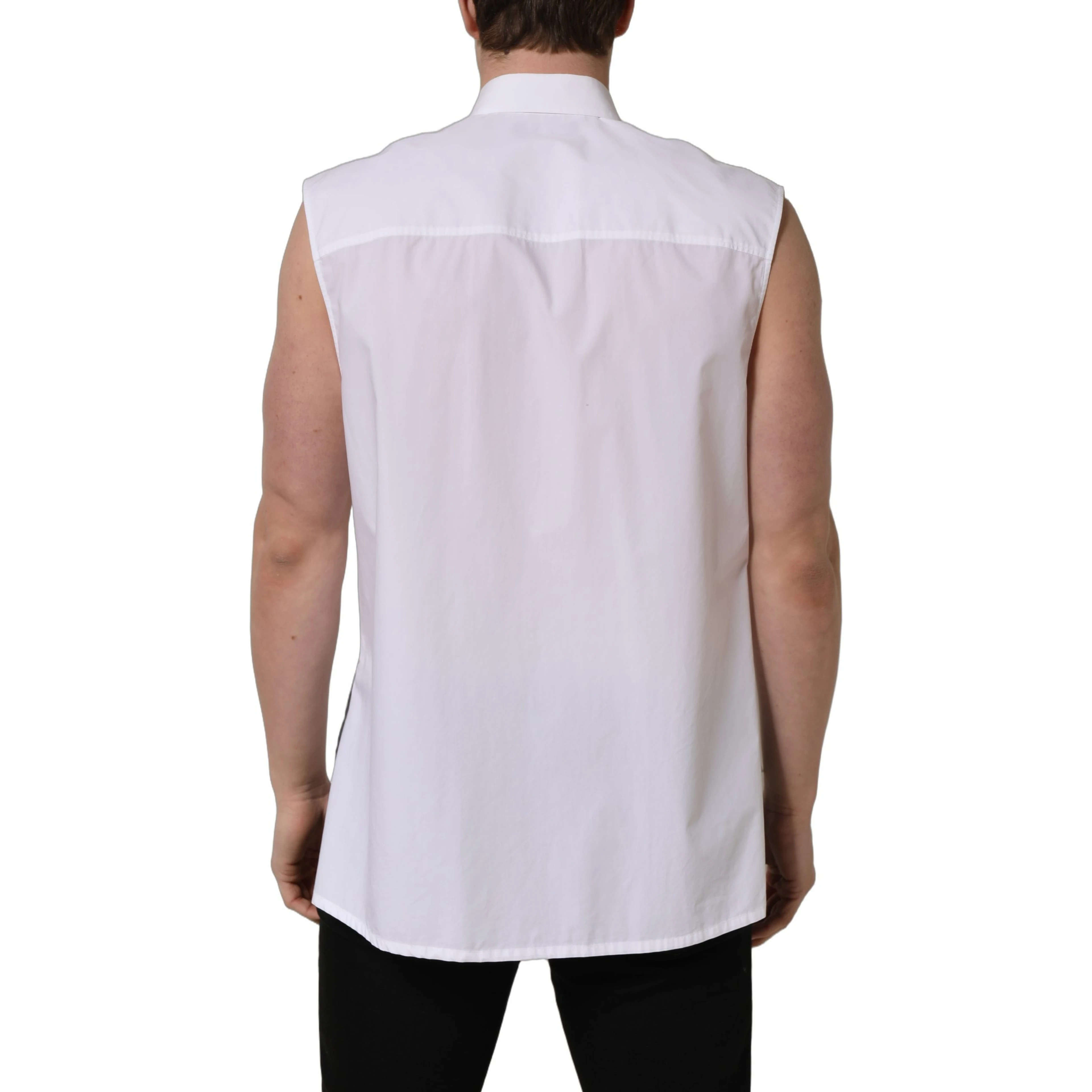 White Cotton Sleeveless Formal Dress Shirt