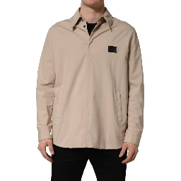 Beige Logo Overshirt Cotton Men Casual Shirt