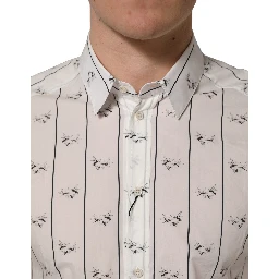 White Bee Print Cotton GOLD Fit Dress Shirt
