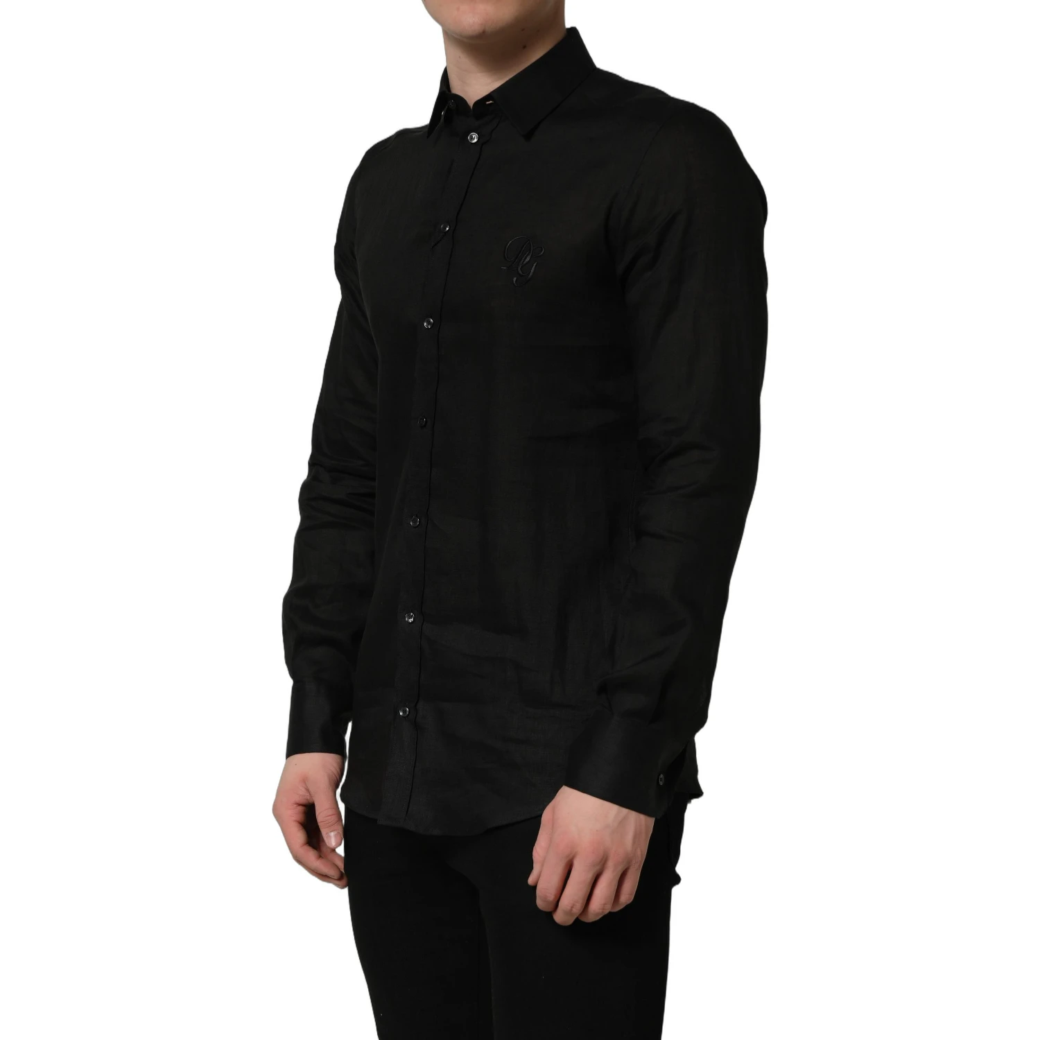 Black MARTINI Long Sleeves Linen Dess Shirt