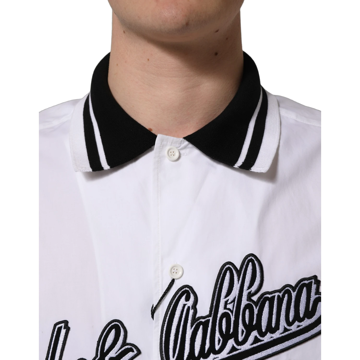 White LogoPatch Cotton Baseball Casual Shirt
