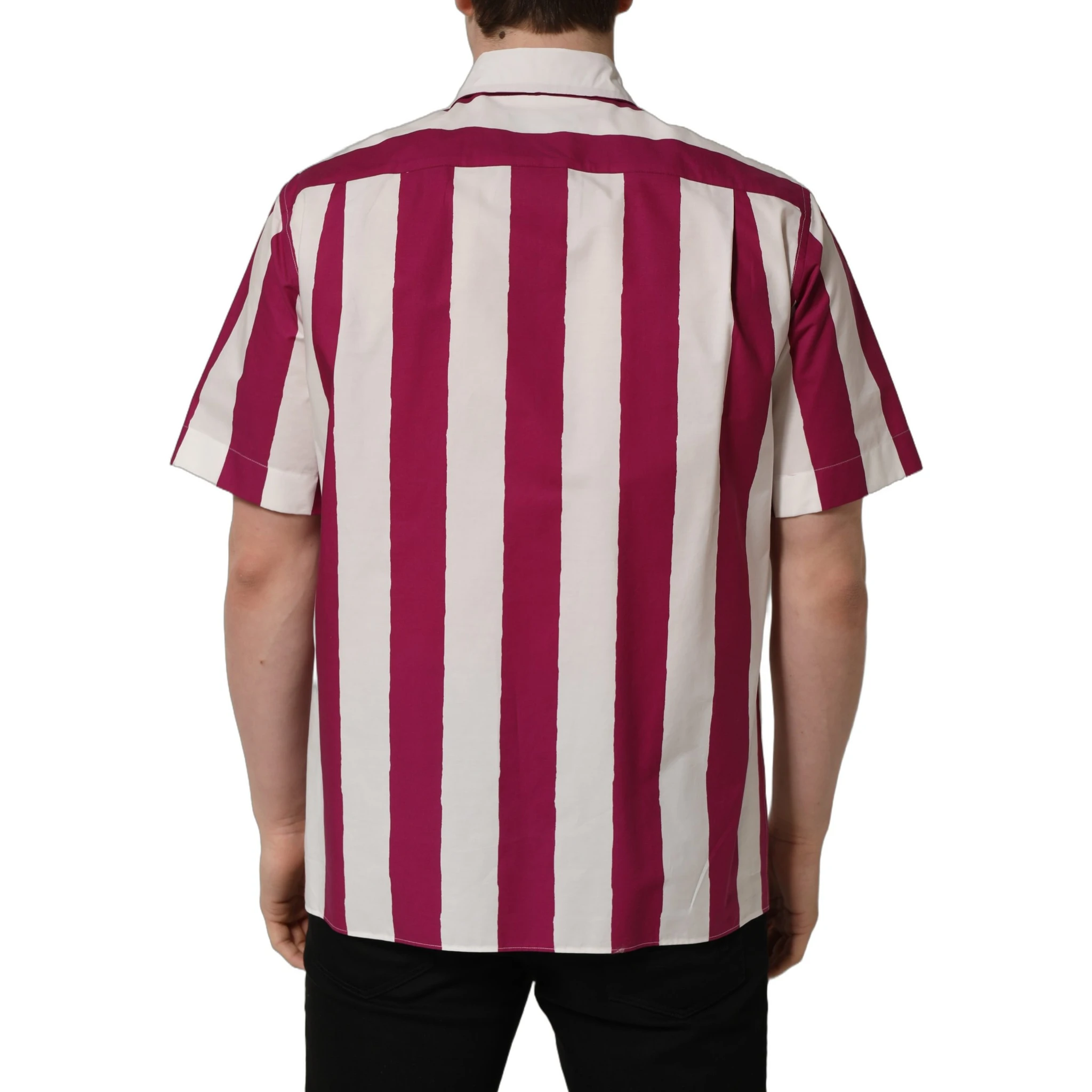White Maroon Striped Men Short Sleeves Shirt