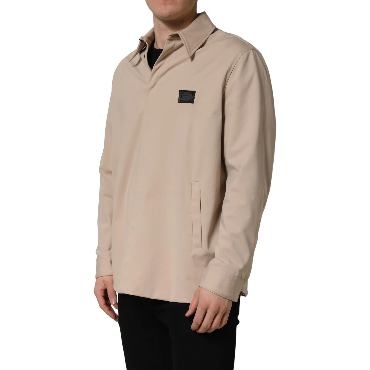 Beige Logo Overshirt Cotton Men Casual Shirt