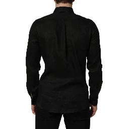 Black MARTINI Long Sleeves Linen Dess Shirt
