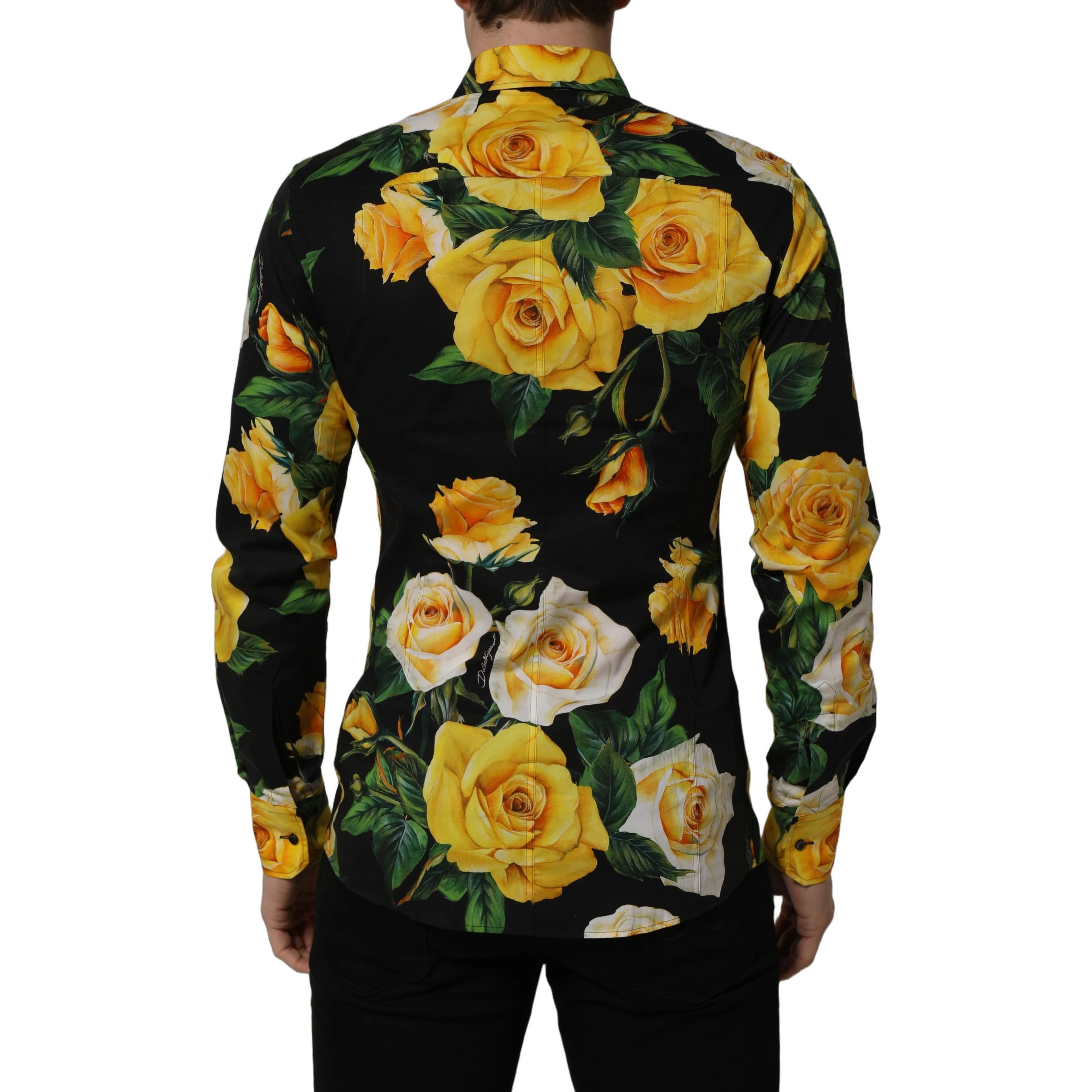 Black Floral Stretch Cotton SICILIA Fit Dress Shirt