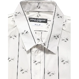 White Bee Print Cotton GOLD Fit Dress Shirt