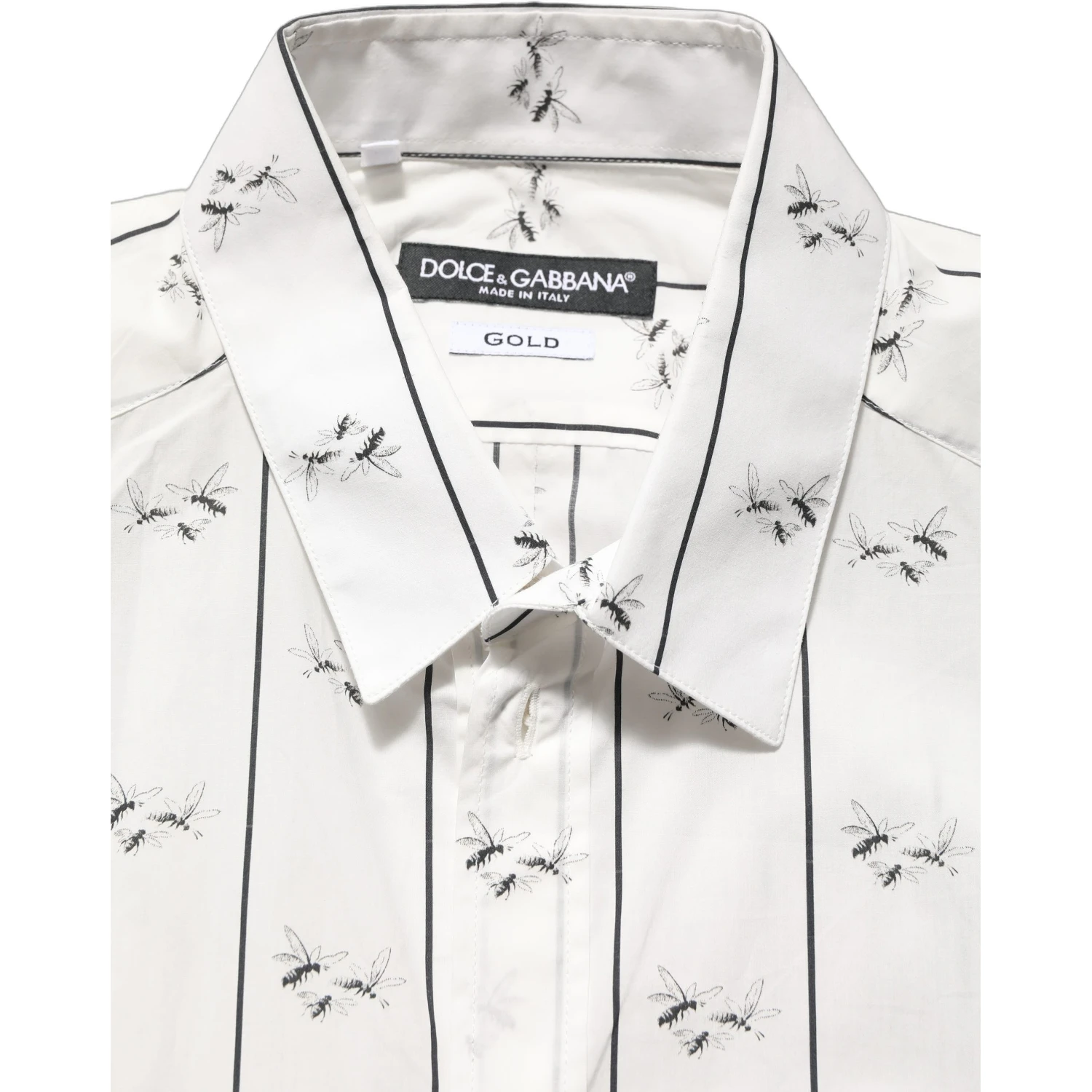 White Bee Print Cotton GOLD Fit Dress Shirt