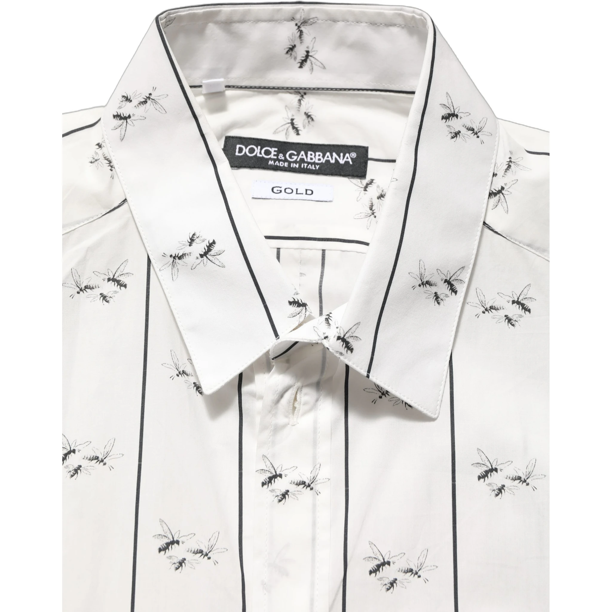 White Bee Print Cotton GOLD Fit Dress Shirt