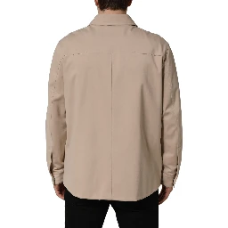 Beige Logo Overshirt Cotton Men Casual Shirt