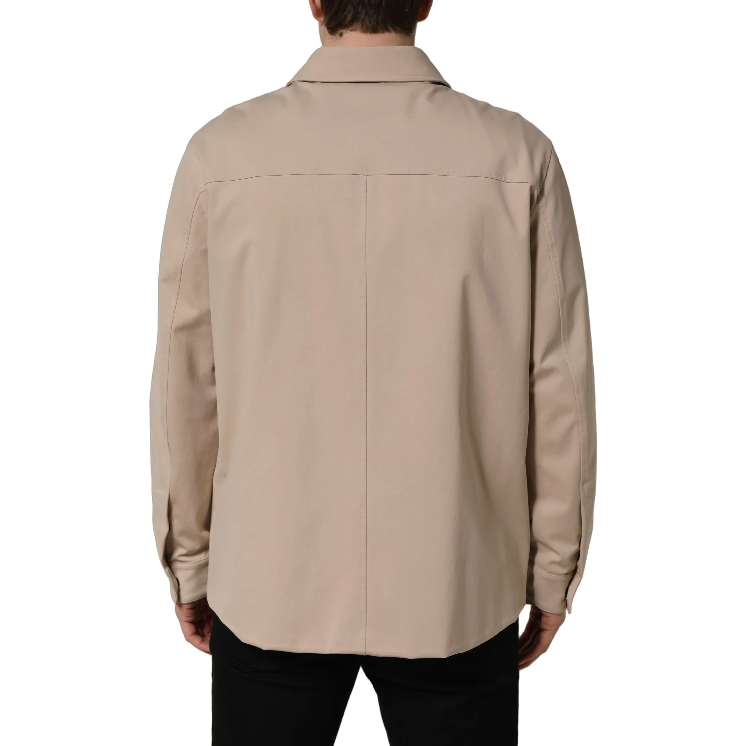 Beige Logo Overshirt Cotton Men Casual Shirt