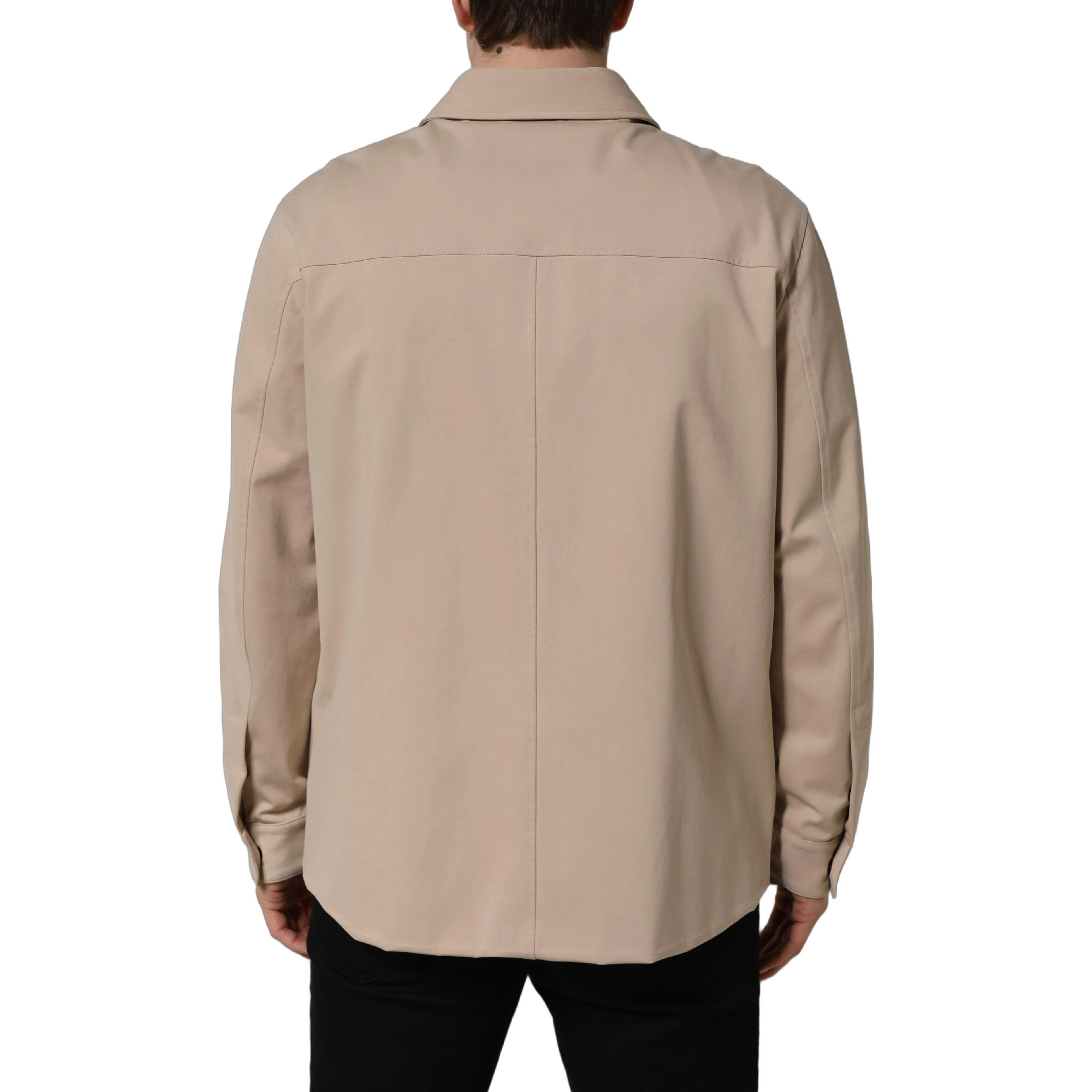 Beige Logo Overshirt Cotton Men Casual Shirt