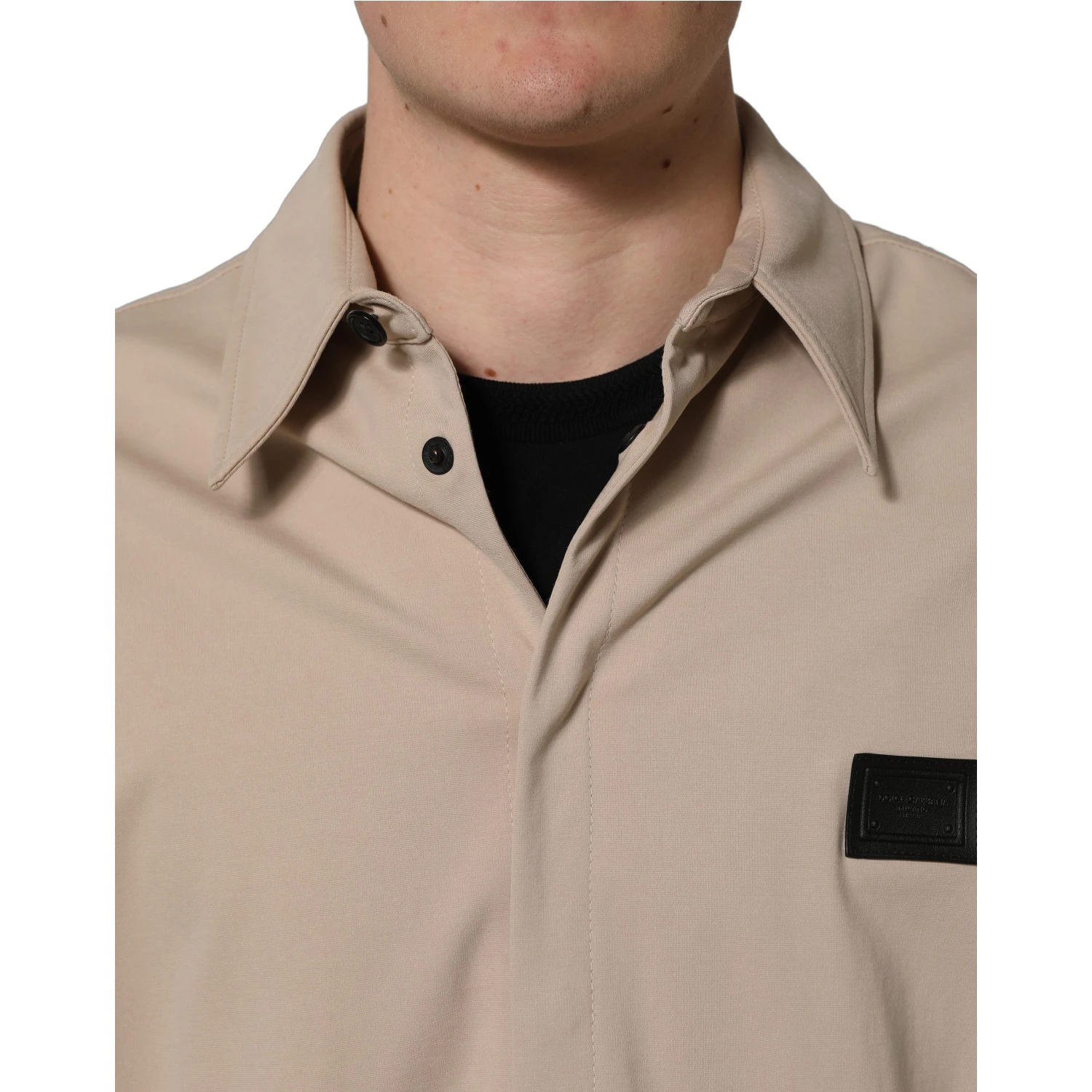 Beige Logo Overshirt Cotton Men Casual Shirt