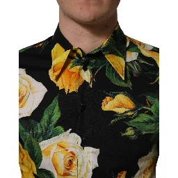 Black Floral Stretch Cotton SICILIA Fit Dress Shirt
