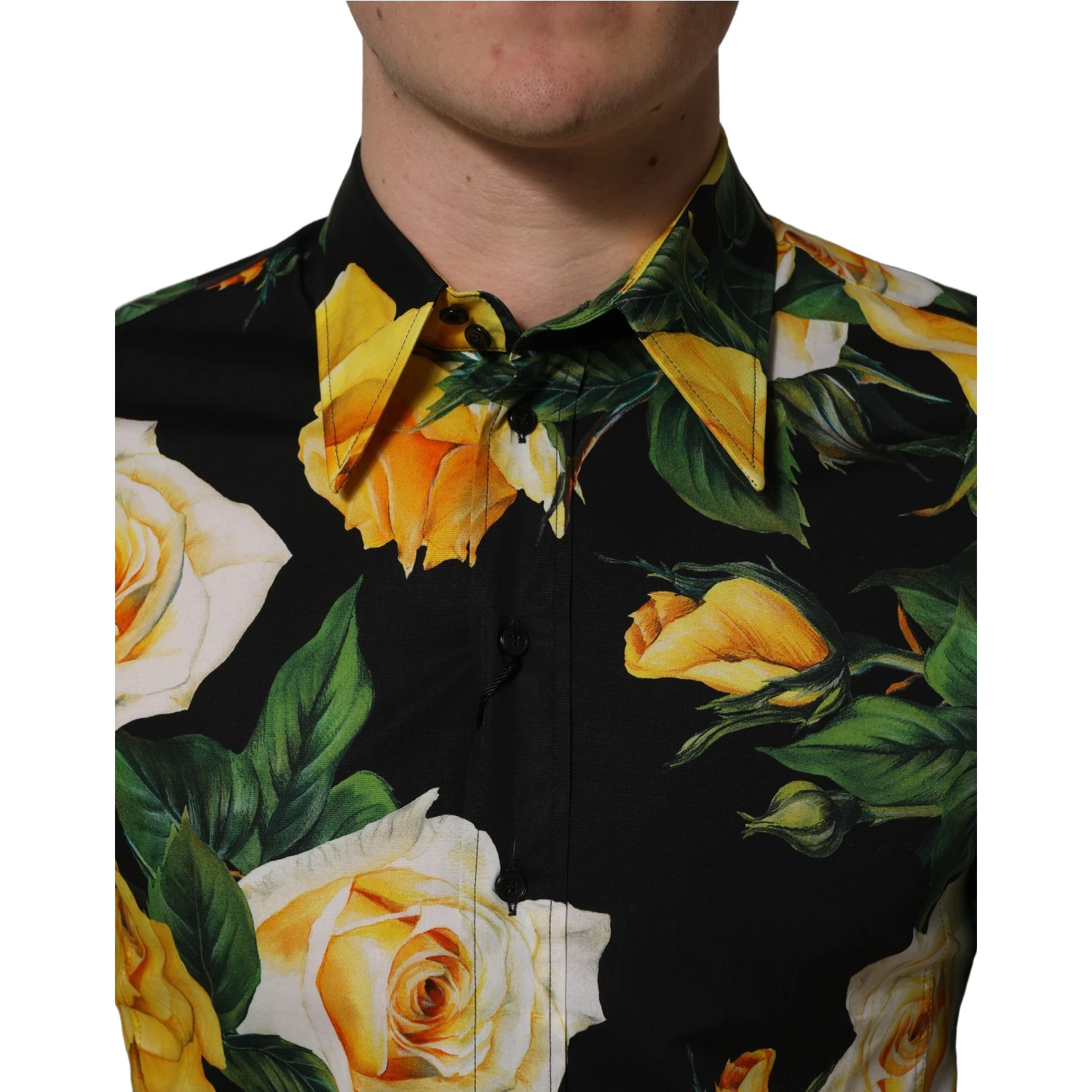 Black Floral Stretch Cotton SICILIA Fit Dress Shirt