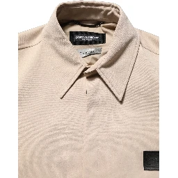 Beige Logo Overshirt Cotton Men Casual Shirt
