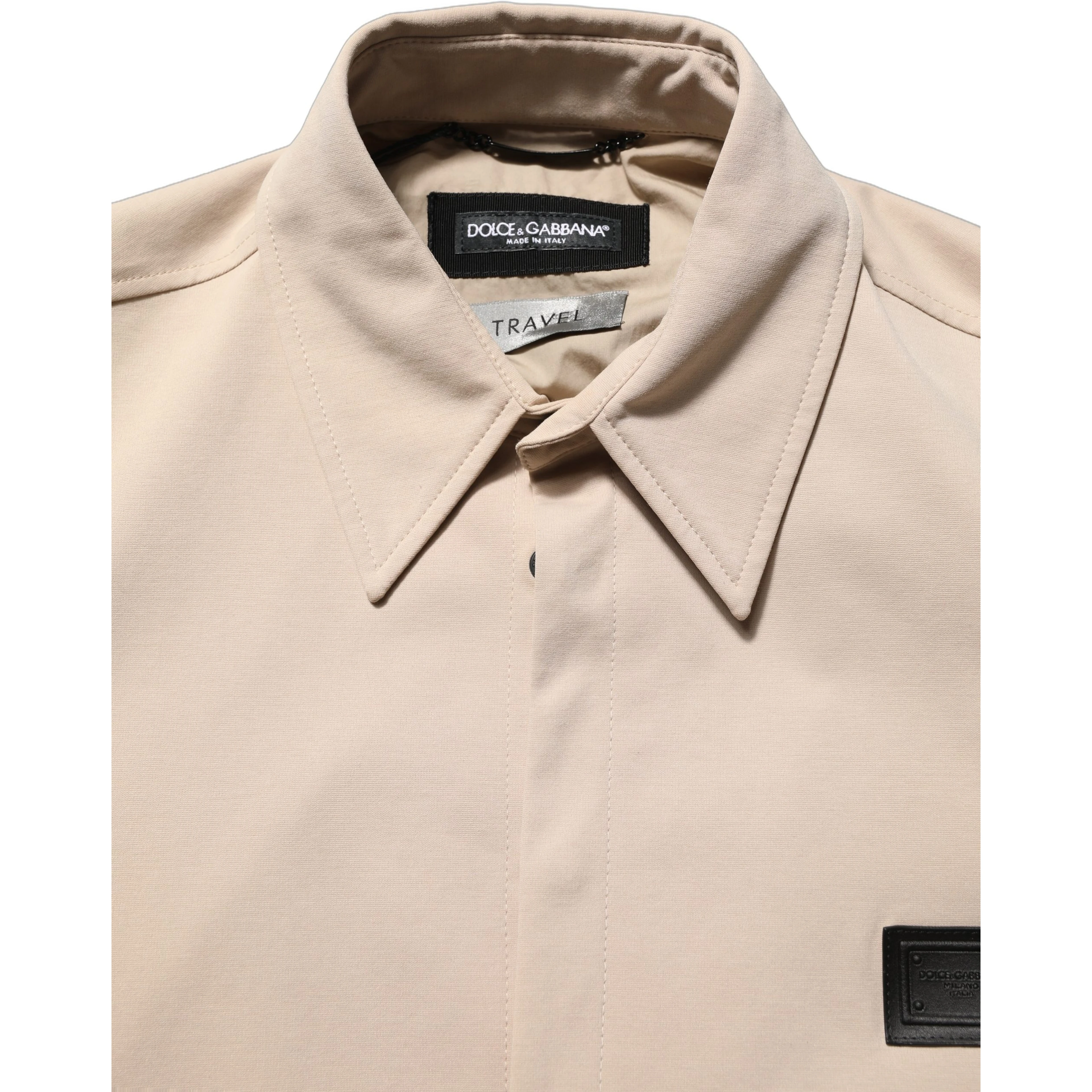Beige Logo Overshirt Cotton Men Casual Shirt