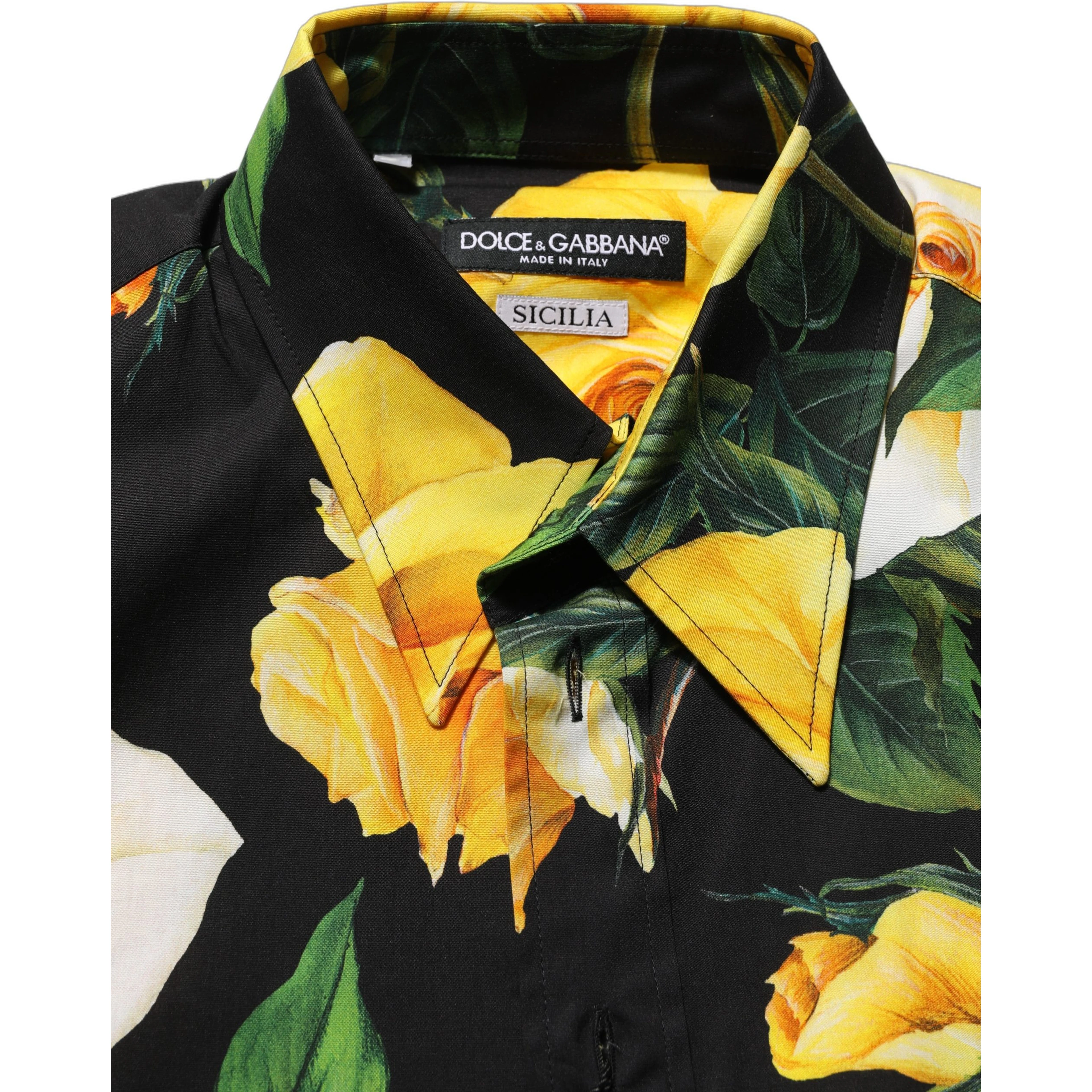 Black Floral Stretch Cotton SICILIA Fit Dress Shirt