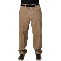 Beige Cotton Straight Leg Men Trouser Pants