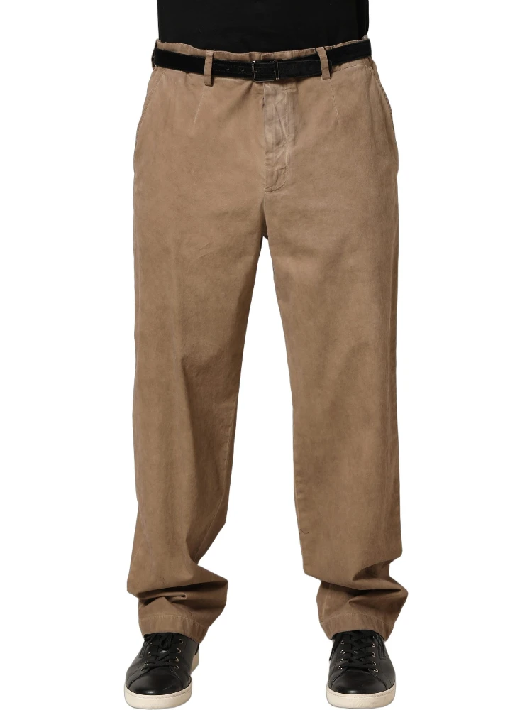 Beige Cotton Straight Leg Men Trouser Pants