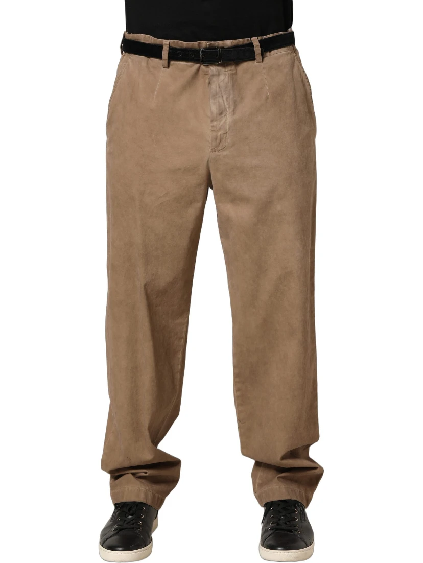 Beige Cotton Straight Leg Men Trouser Pants