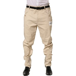 Beige Re-Editon Mid Waist Tapered Men Pants