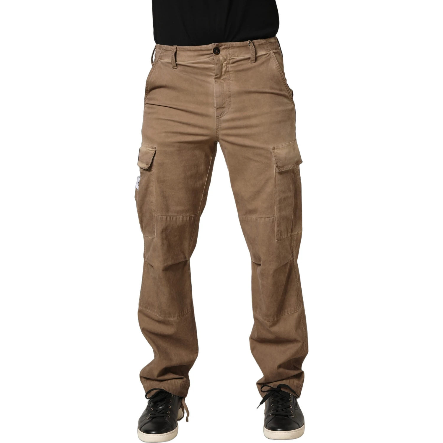 Brown Mid Waist Cargo Straight Trouser Pants