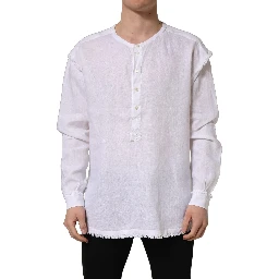 White Linen Logo Long Sleeves Casual Shirt