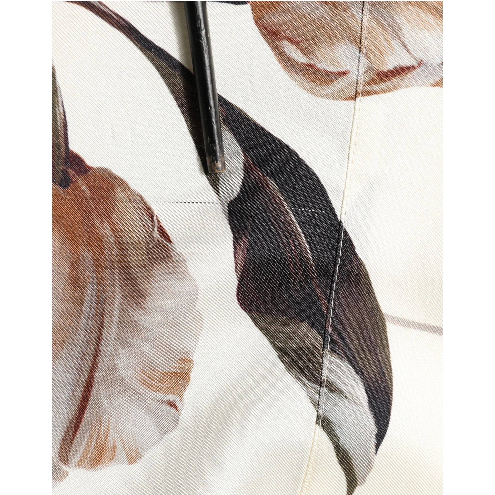 Beige Tulip Print Silk Short Sleeves Shirt