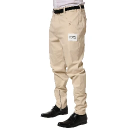 Beige Re-Editon Mid Waist Tapered Men Pants