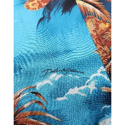 Blue Silk Twill Hawaiian GraphicPrint Shirt