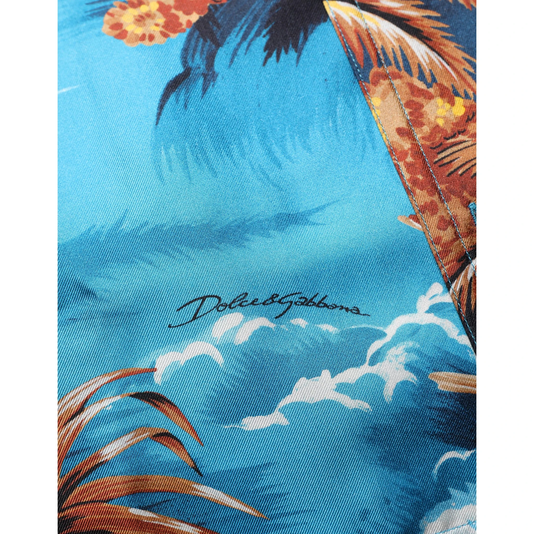 Blue Silk Twill Hawaiian GraphicPrint Shirt