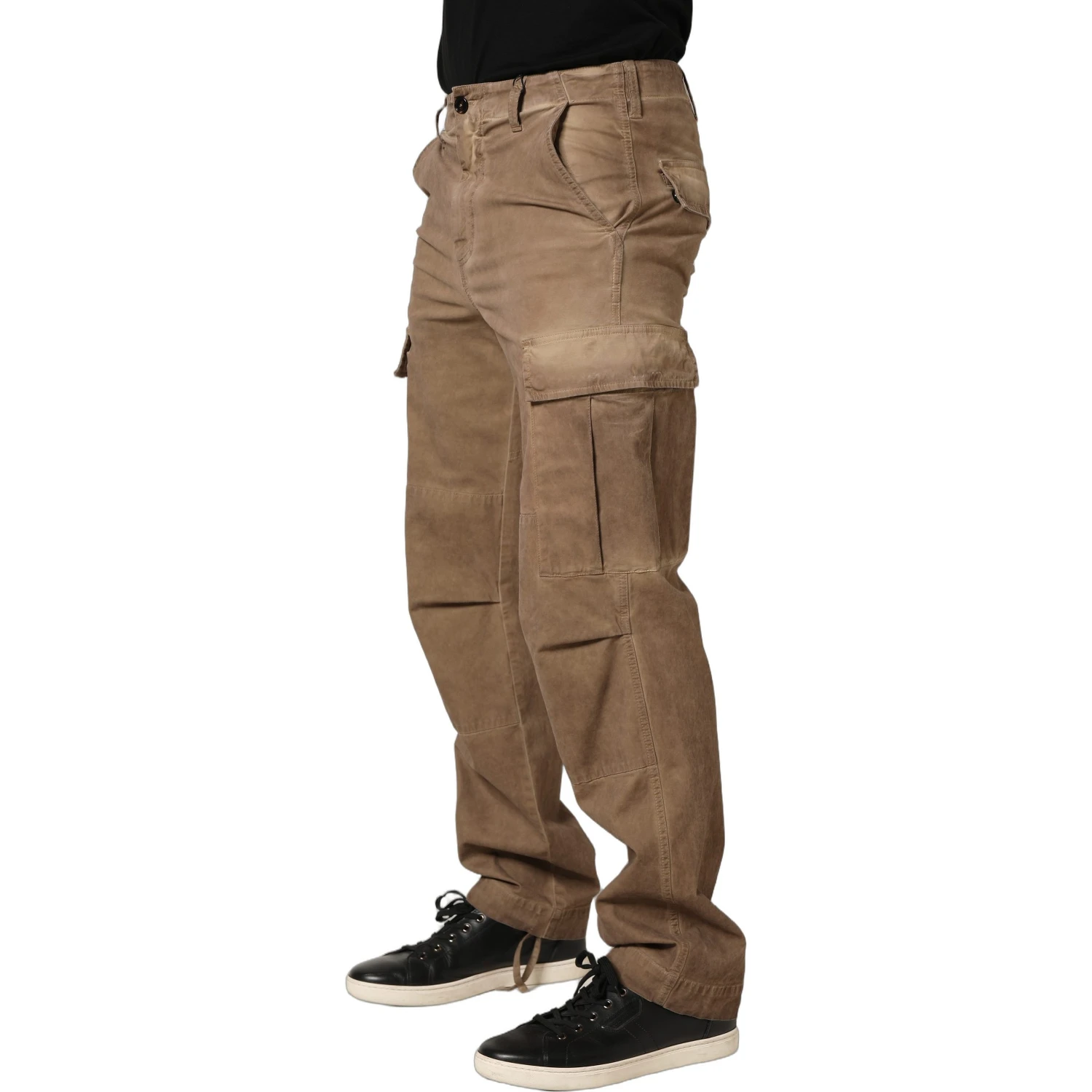 Brown Mid Waist Cargo Straight Trouser Pants