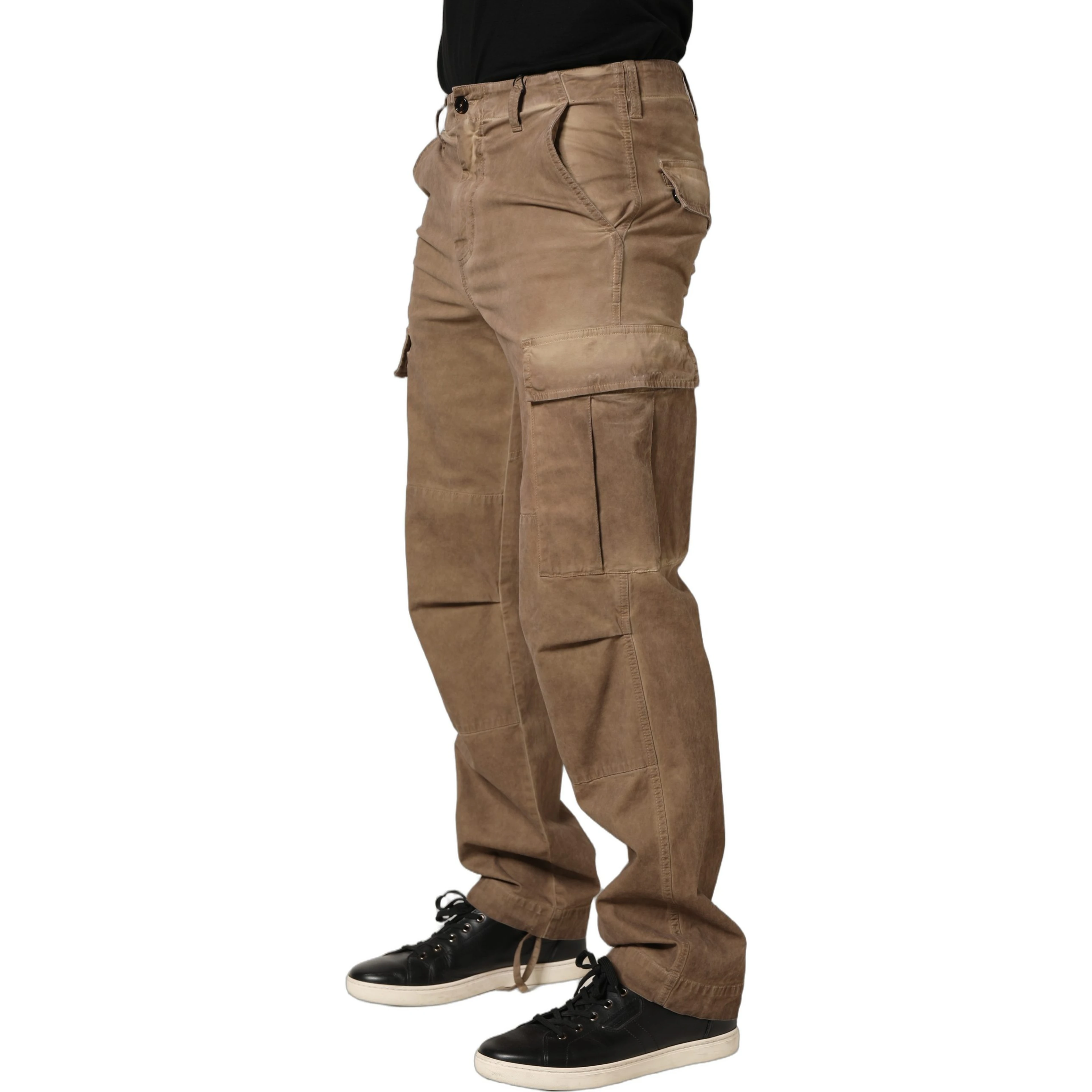Brown Mid Waist Cargo Straight Trouser Pants