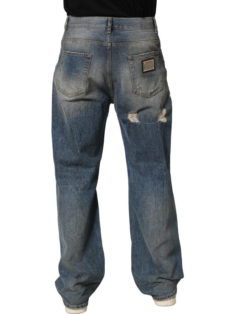 Blue Cotton Distressed Straight Denim Jeans alternative